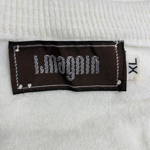 I.MAGNIN Size XL Cream Knit Acrylic V-Neck Pullover