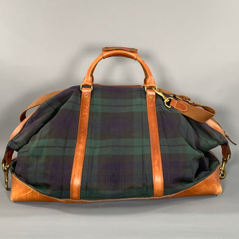 POLO Green Navy Plaid Canvas leather Bag