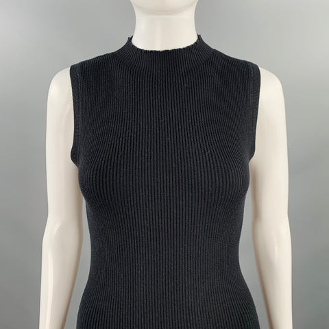 ENZA COSTA Size XS Black Viscose Blend Ribbed Sleeveless Dress