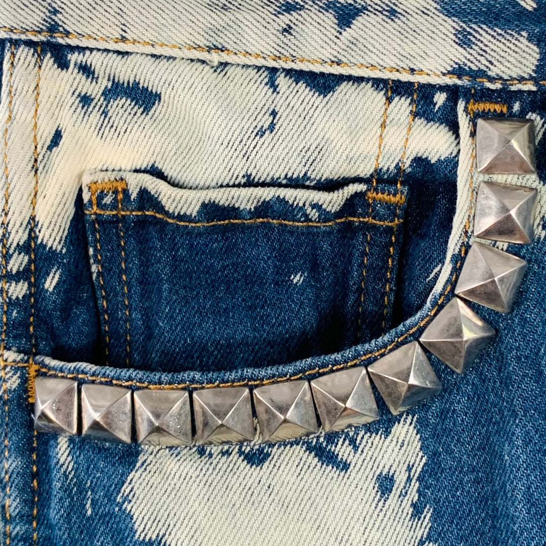 GUCCI Cruise 2017 Size 36 Indigo White Bleached Denim Studded Button Fly Jeans