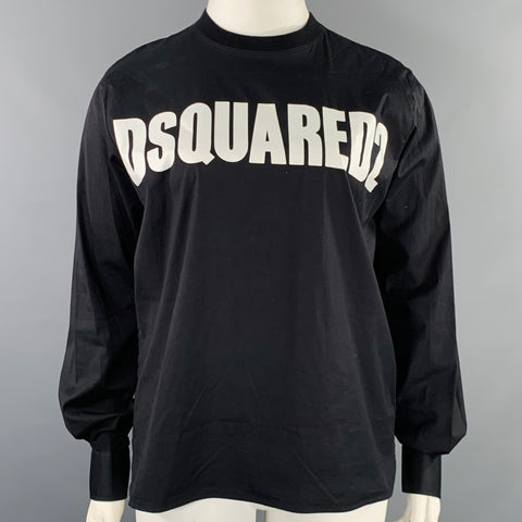 DSQUARED2 Size L Black White Logo Shirt Sleeves Pullover