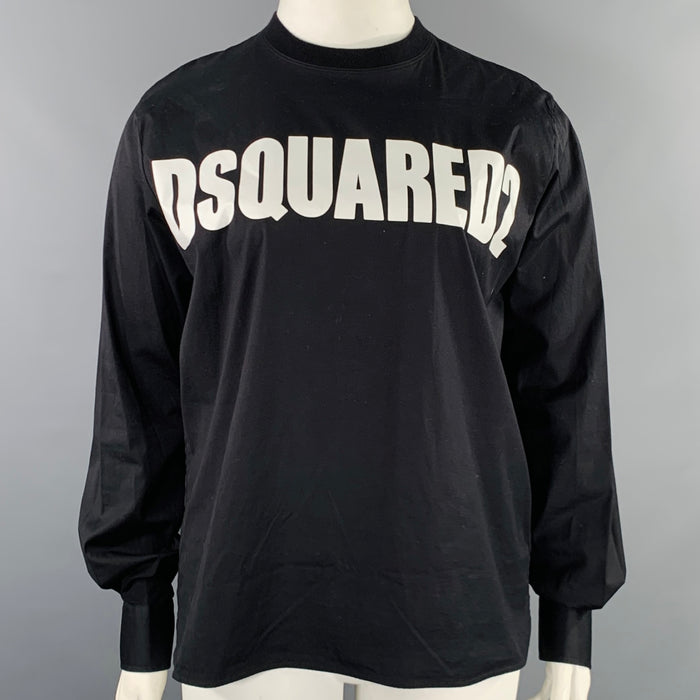 DSQUARED2 Size L Black White Logo Shirt Sleeves Pullover