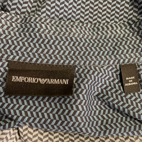 EMPORIO ARMANI Size XXL Blue Black Herringbone Long Sleeve Shirt