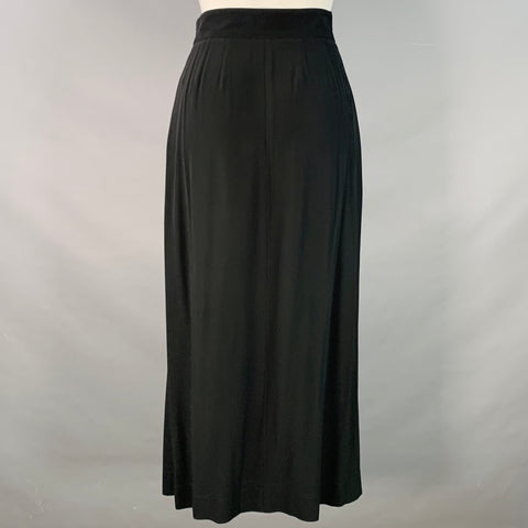 COURREGES Vintage Size 8 Black Polyamide Faux Belted Side Zipper Long Skirt