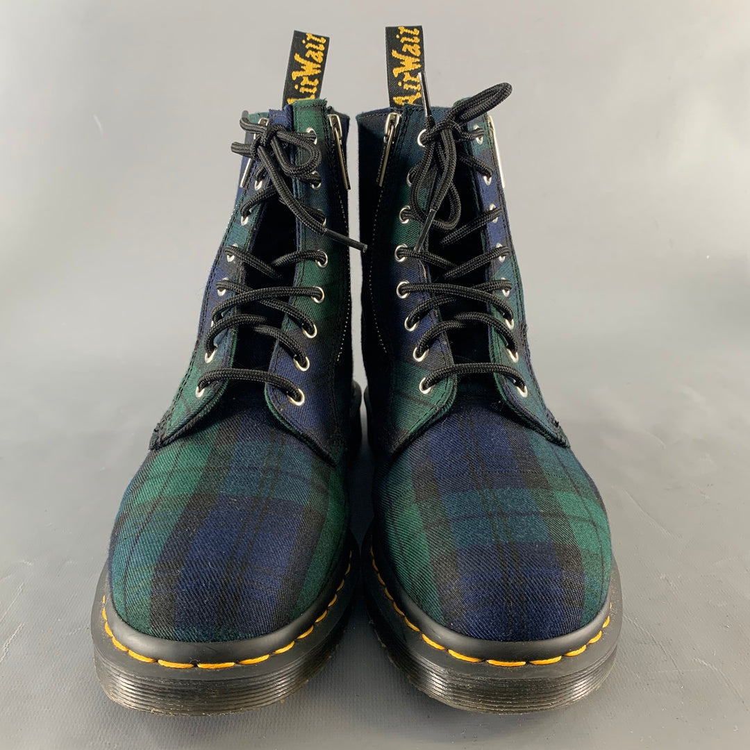 DR. MARTENS Size 10 Green Navy Blackwatch Plaid Wool Lace Up Boots