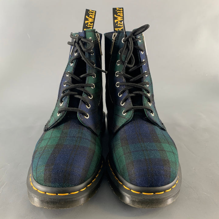 DR. MARTENS Size 10 Green Navy Blackwatch Plaid Wool Lace Up Boots