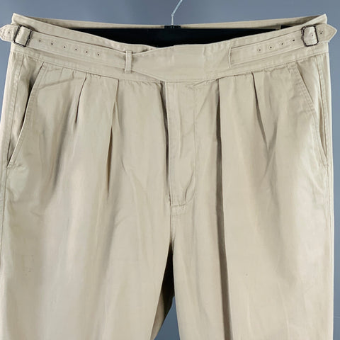 TOOD SNYDER Size 38 Beige Twill Cotton Pleated Side Tabs Casual Pants