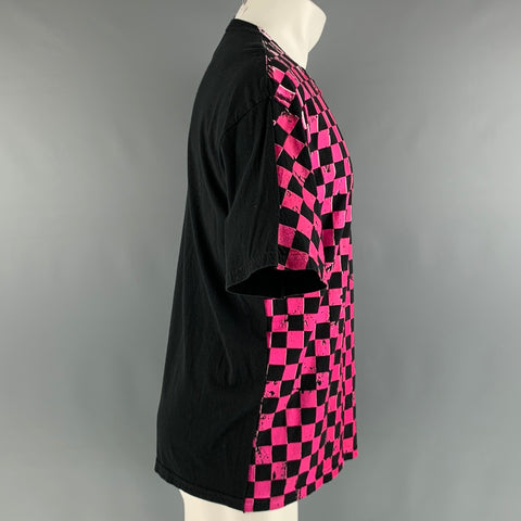 MARC JACOBS Taille XS T-shirt col rond en coton à carreaux rose noir