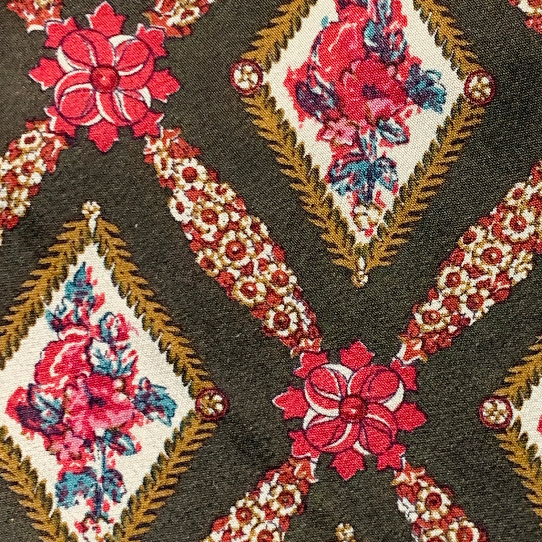 VALENTINO Brown Red Beige Framed Floral Silk Tie
