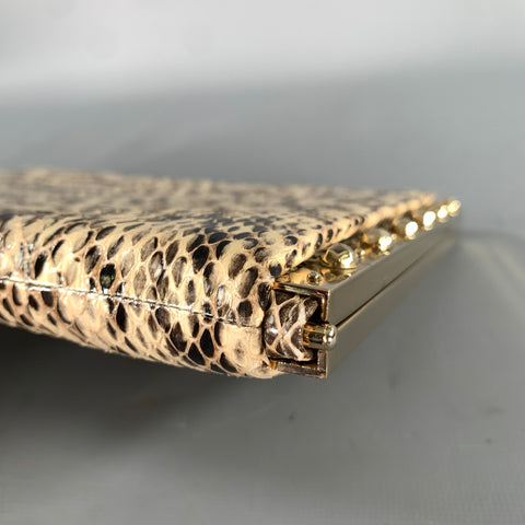NINA RICCI Tan Black Snakeskin Clutch Handbag