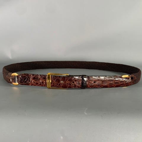 VINTAGE Brown Gold Woven Crocodile Belt