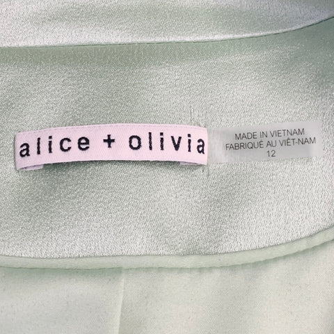 ALICE + OLIVIA Size 12 Mint Green Triacetate Blend Satin Jacket Blazer
