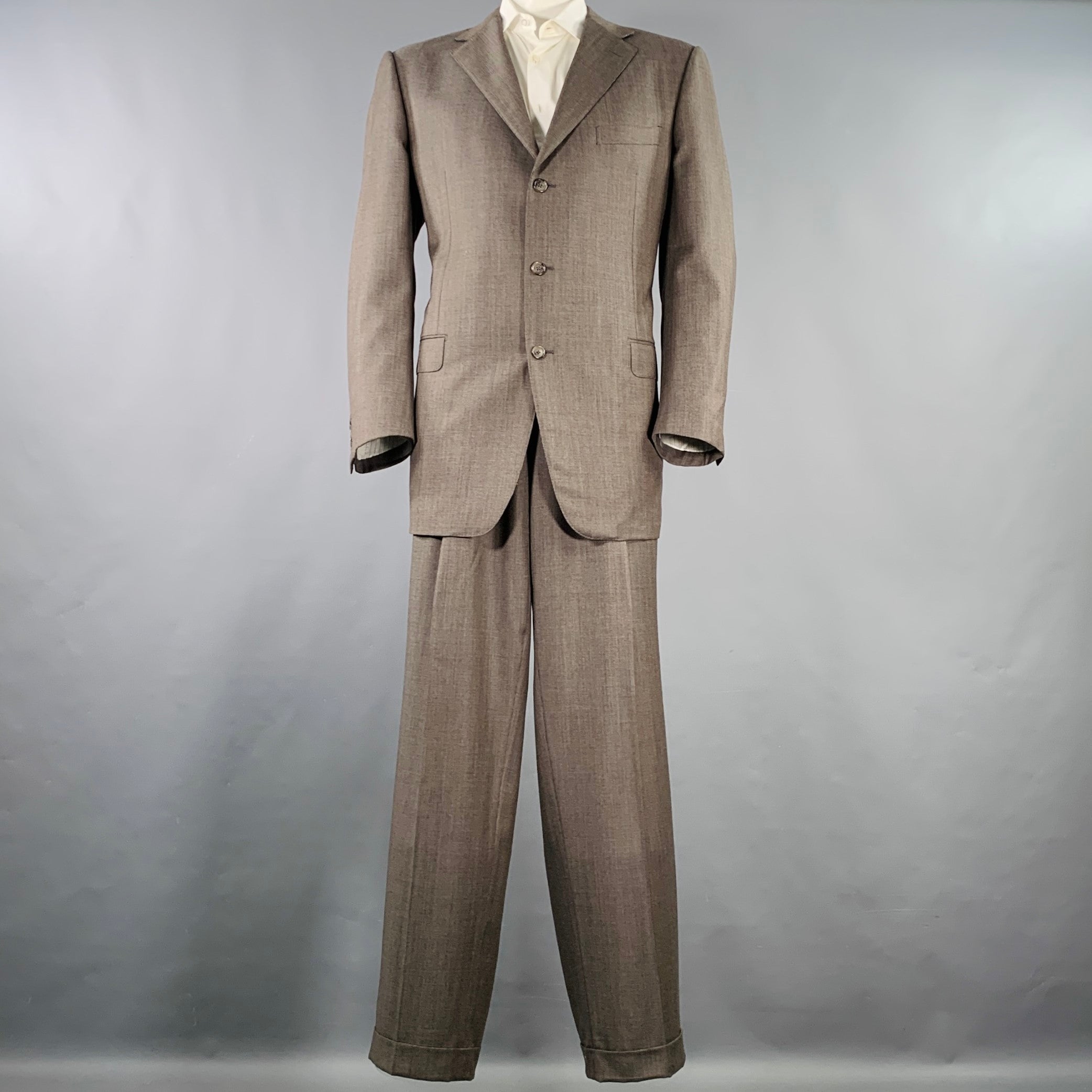 ERMENEGILDO ZEGNA Size 48 Regular Brown Wool Notch Lapel Suit
