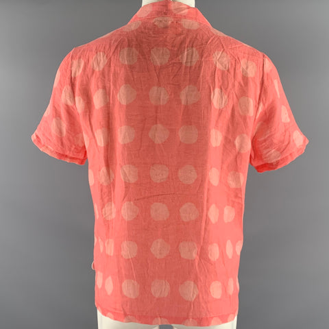 FOLK Size M Pink Polka Dot Linen Camp Short Sleeve Shirt