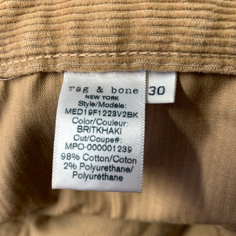 RAG & BONE Size 32 Camel Corduroy Cotton Blend Casual Pants