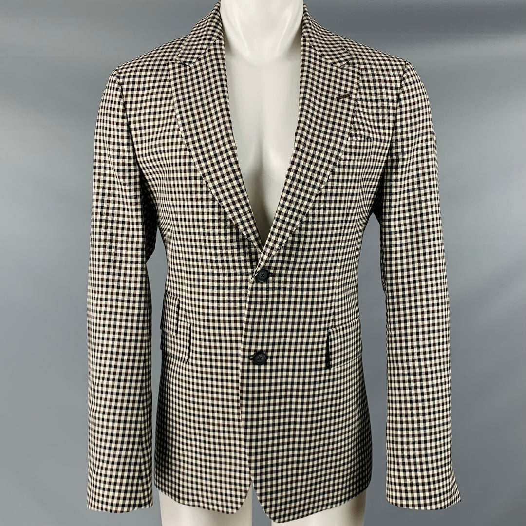 PAUL SMITH Size 40 White Black Brown Checkered Wool Sport Coat