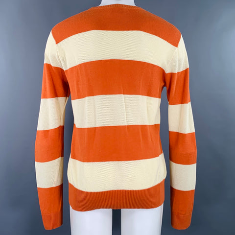 YMC Taille M Pull à motif rayé orange crème en coton mélangé