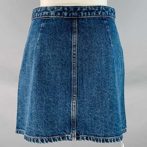 SELF-PORTRAIT Size 4 Diamante Bow Blue Cotton Rhinestones A-Line Mini Skirt