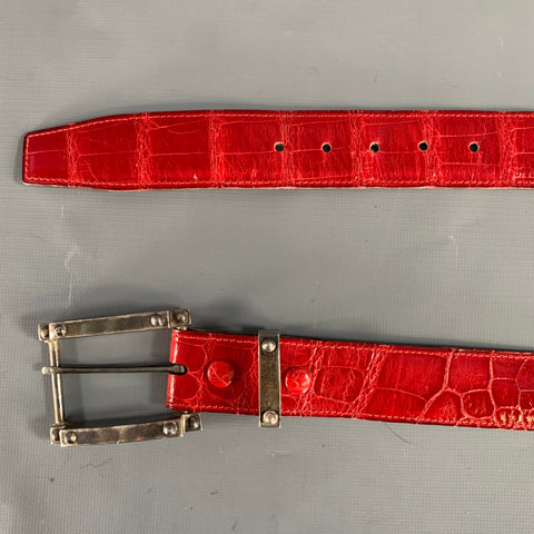 APRIL in PARIS Red Nubuck Crocodile Belt