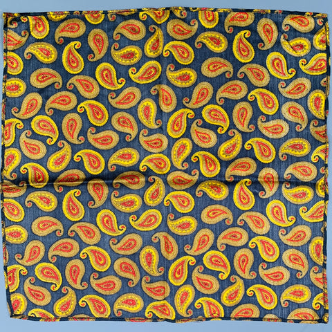 VINTAGE Size Black Brown Red Paisley Pocket Square