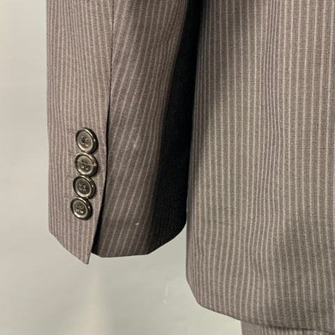 HUGO BOSS Size 42 Regular Black Charcoal Stripe Virgin Wool Silk Suit