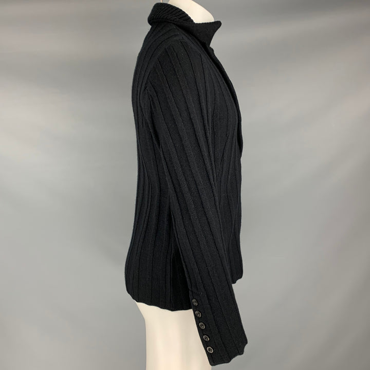 TRANSIT UOMO Size M Black Rib Knit Wool Blend Zip Up Cardigan