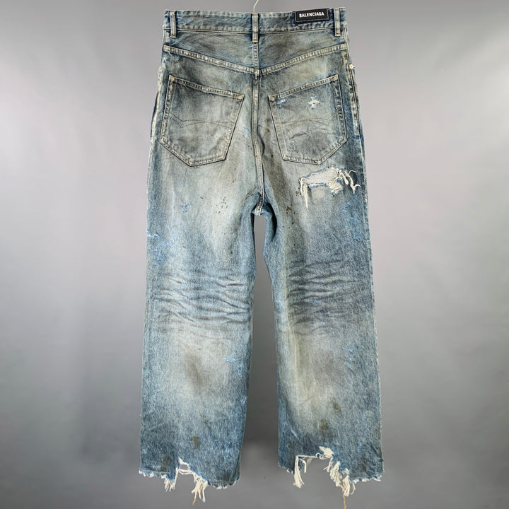 BALENCIAGA SS23 Size XS -Super Destroyed- Blue Grey Denim Drop Crotch Jeans