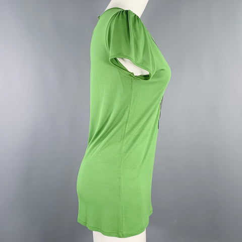 TED BAKER Size 2 Green Grey Viscose Aplique Short Sleeve Casual Top