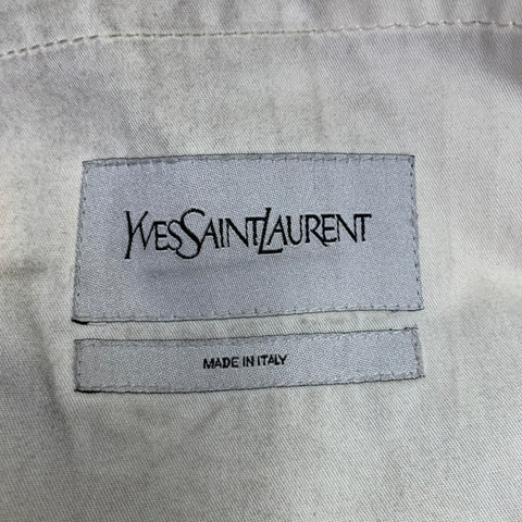 YVES SAINT LAURENT Vintage Size 40 Cream Red Plaid Wool Mohair Double Breasted Shawl Lapel Coat