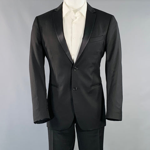 JOHN VARVATOS Size 40 Regular Black Wool Twill Notch Lapel Suit