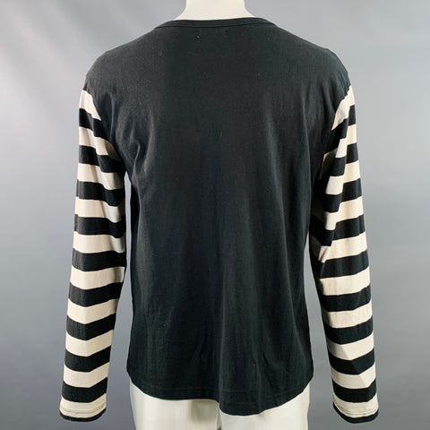FREENOTE CLOTH Size XL Shifter Black Off White Stripe Cotton One Pocket Pullover
