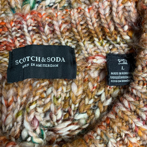 SCOTCH AND SODA Size L Orange Multi Color Cable Knit Acrylic Wool Sweater