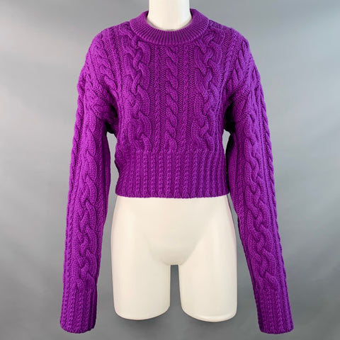 AMI by ALEXANDRE MATTIUSSI Size S Purple Wool Cable Knit Crew Neck Sweater