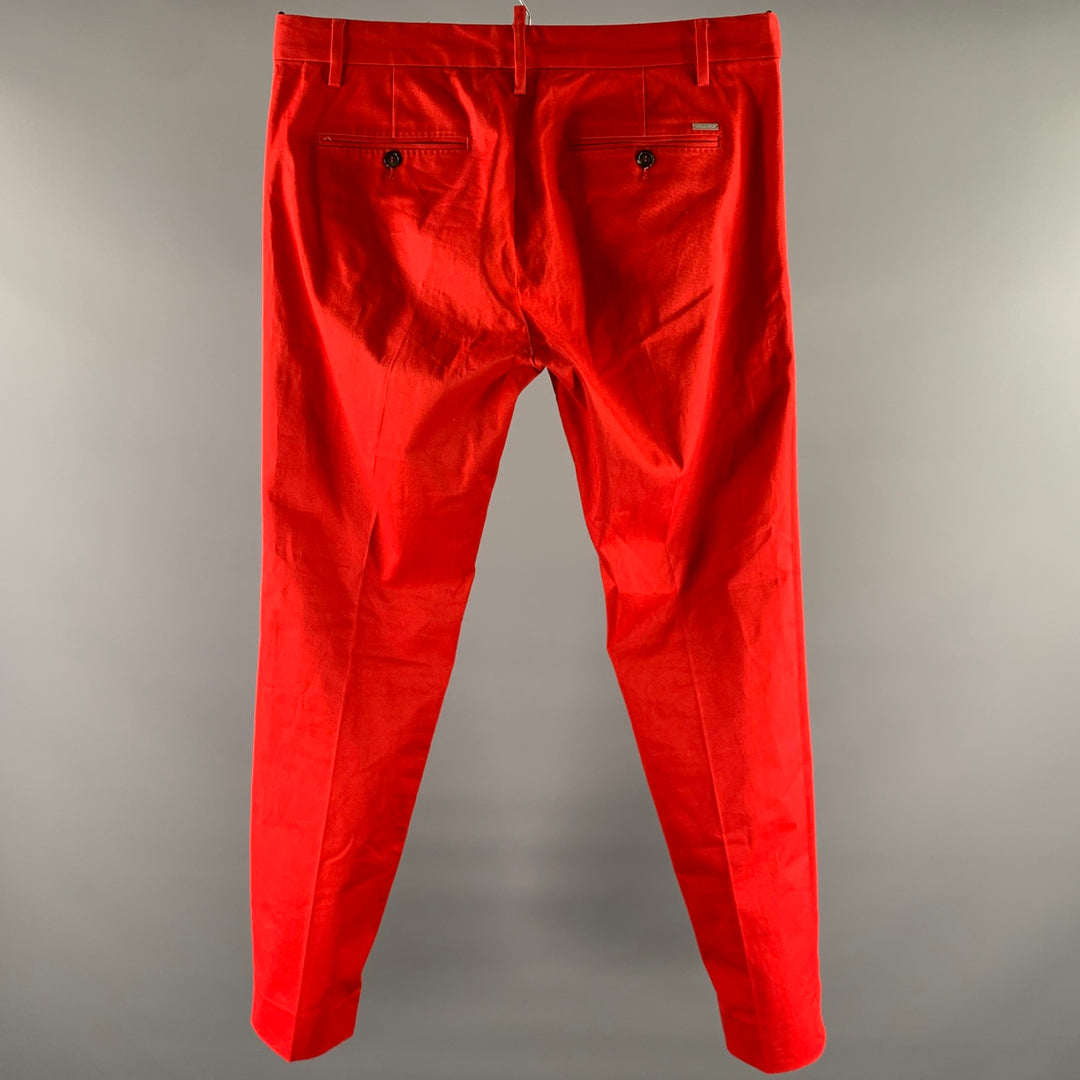 DSQUARED2 Size 34 Red Cotton Elastane Button Fly Pants