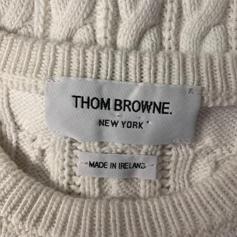 THOM BROWNE Size M White Grey Cotton Cable Knit Sweater
