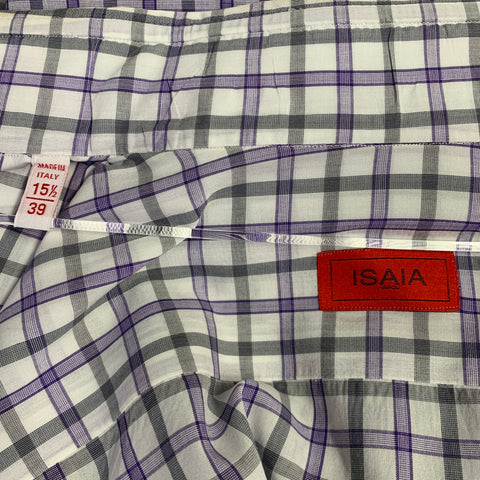 ISAIA Size M Purple White Grey Plaid Cotton Spread Collar Long Sleeve Shirt
