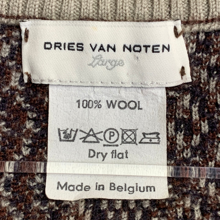 DRIES VAN NOTEN Size L Beige Orange Geometric Wool Zip Up Sweater