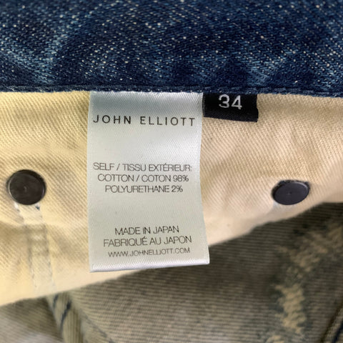 JOHN ELLIOTT Size 34 Blue Distressed Denim Button Fly Jeans