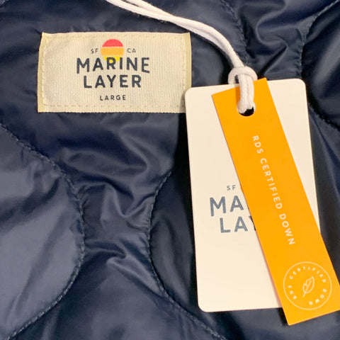 MARINE LAYER Fête 2023 Taille L Doudoune Matelassée en Nylon Bleu Marine à Une Poche