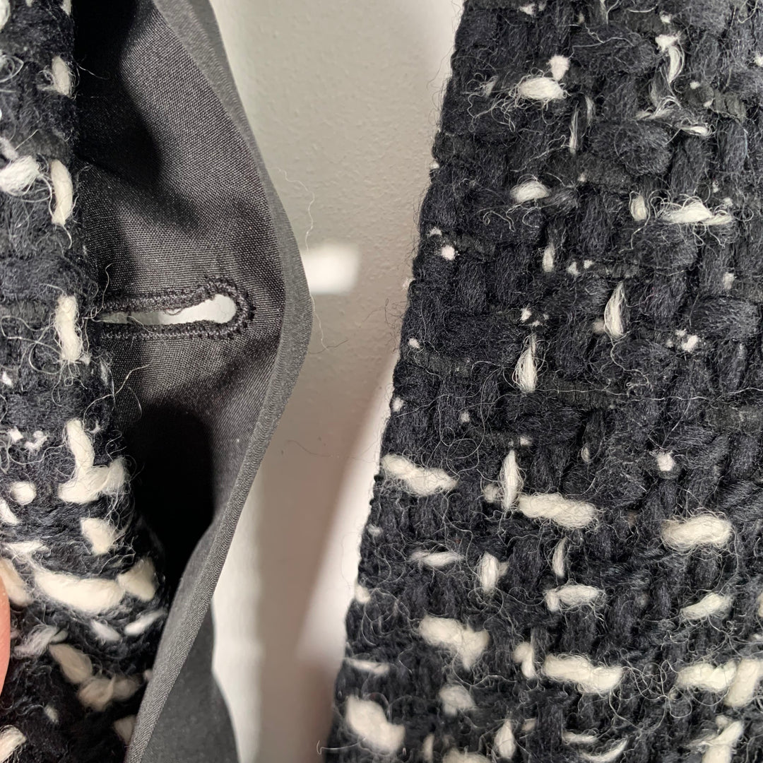 MARINA RINALDI Size L Black White Wool Blend Tweed Overcoat Coat