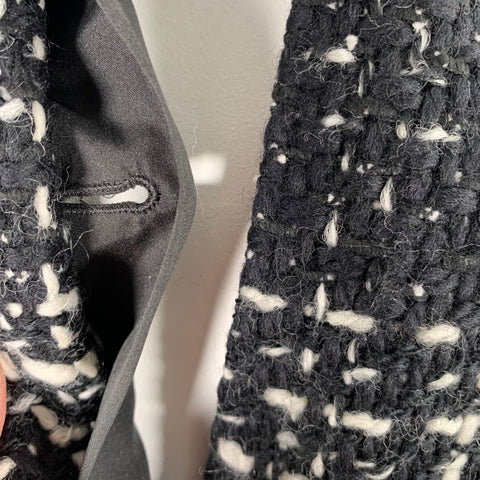 MARINA RINALDI Size L Black White Wool Blend Tweed Overcoat Coat