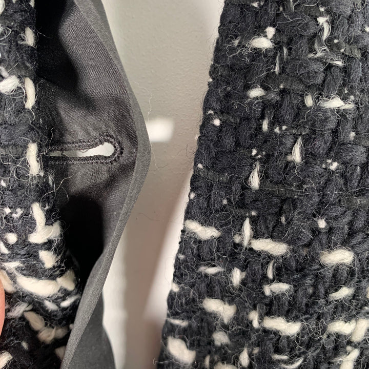 MARINA RINALDI Size L Black White Wool Blend Tweed Overcoat Coat
