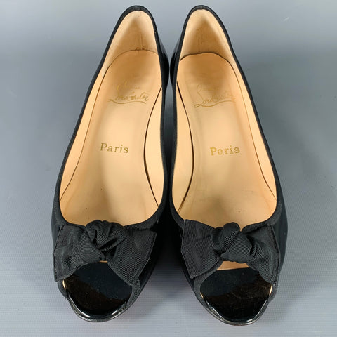 CHRISTIAN LOUBOUTIN Size 6.5 Black Bow Kitten Heels Pumps