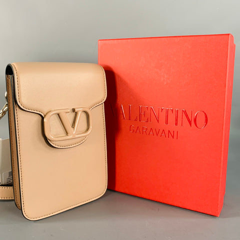 VALENTINO One Size Beige Leather Metal Crossbody Phone Bag