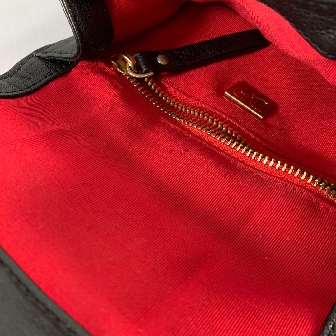 DIANE VON FURSTENBERG Black Gold Leather Cross Body Handbag