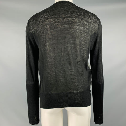 JOHN VARVATOS Size M Black White Nailhead Linen V-Neck Cardigan
