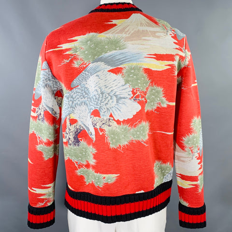 GUCCI Size XL Red Multi Color Print Modal Crew Neck Sweatshirt