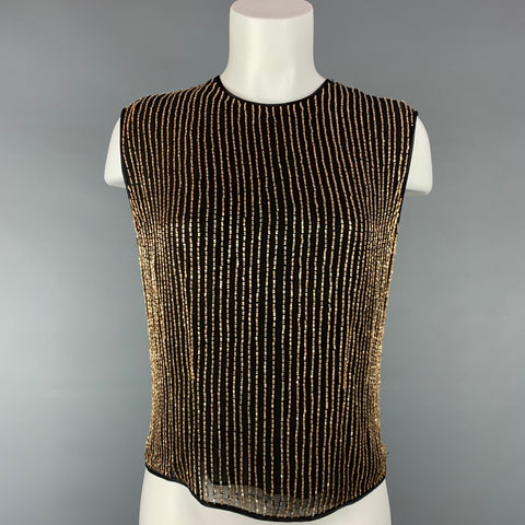 ESCADA COUTURE Taille 6 Haut de robe en soie perlée noir et or