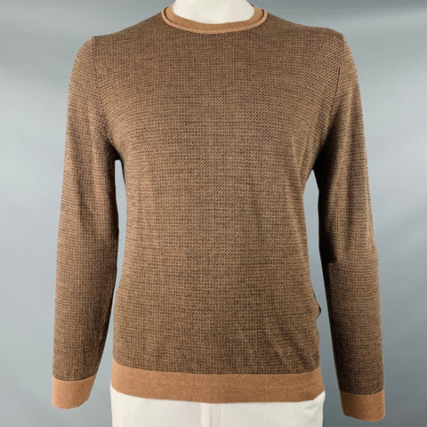 FENDI Size L Tan Brown Monogram Wool Crew Neck Pullover