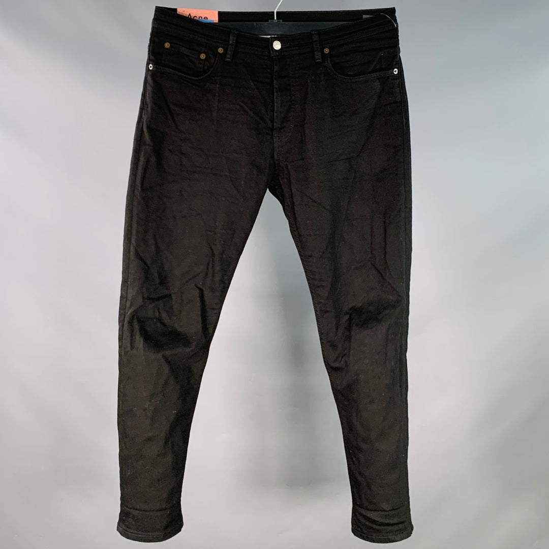 ACNE STUDIOS Size 34 River Stay Black Twill Cotton Blend Tapered Slim Five Pockets Jeans